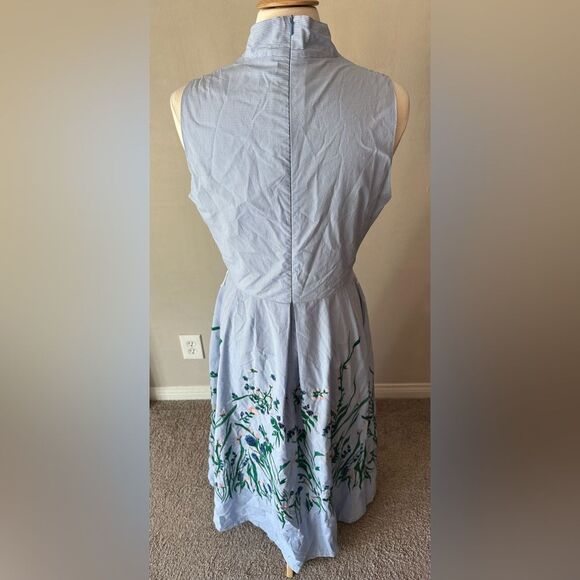 Lela Rose Blue Checker Flower Embroidered Sleeveless Maxi Women's Dress size 10 - Picture 5 of 12